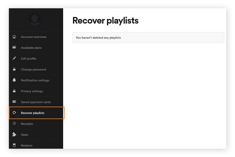 So stellen Sie gelöschte Wiedergabelisten in den Kontoeinstellungen von Spotify wieder her.