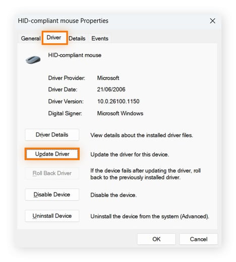 Updating your mouse driver can help get your cursor back.