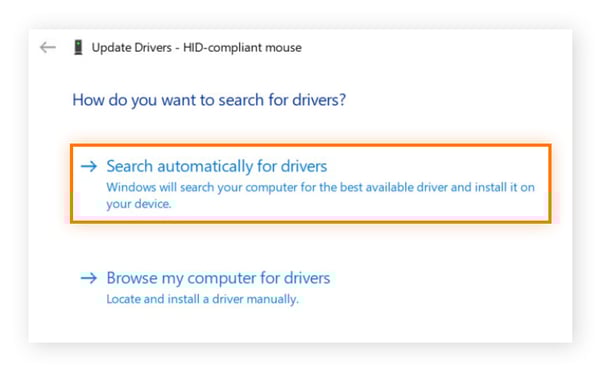 The Update Drivers window in Windows 11, showing the "Search automatically for drivers" option.