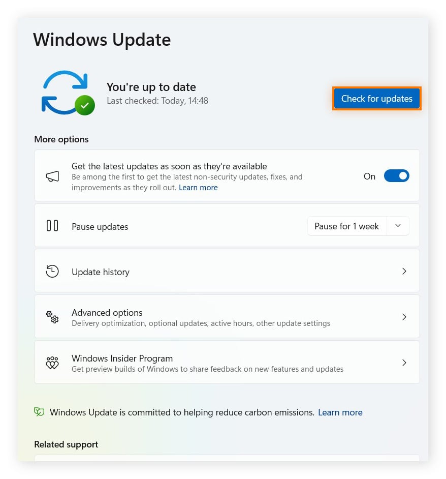 Checking for a Windows Update to try and fix a missing mouse cursor.