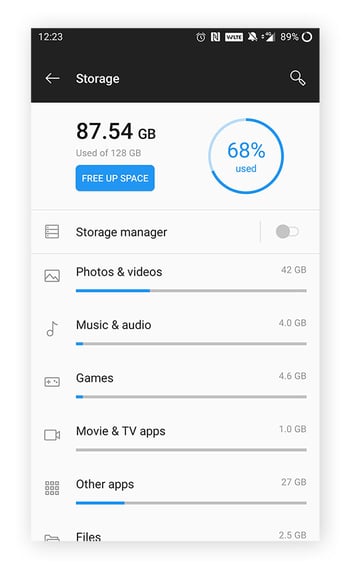 Der Bildschirm „Speicher“ auf einem Android-Gerät