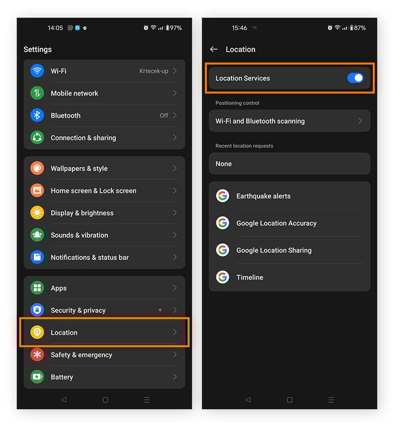 Deaktivieren der Standortdienste unter Android, um den Akku zu schonen