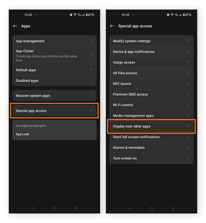 Navegando para as configurações de imagem em imagem no Android.