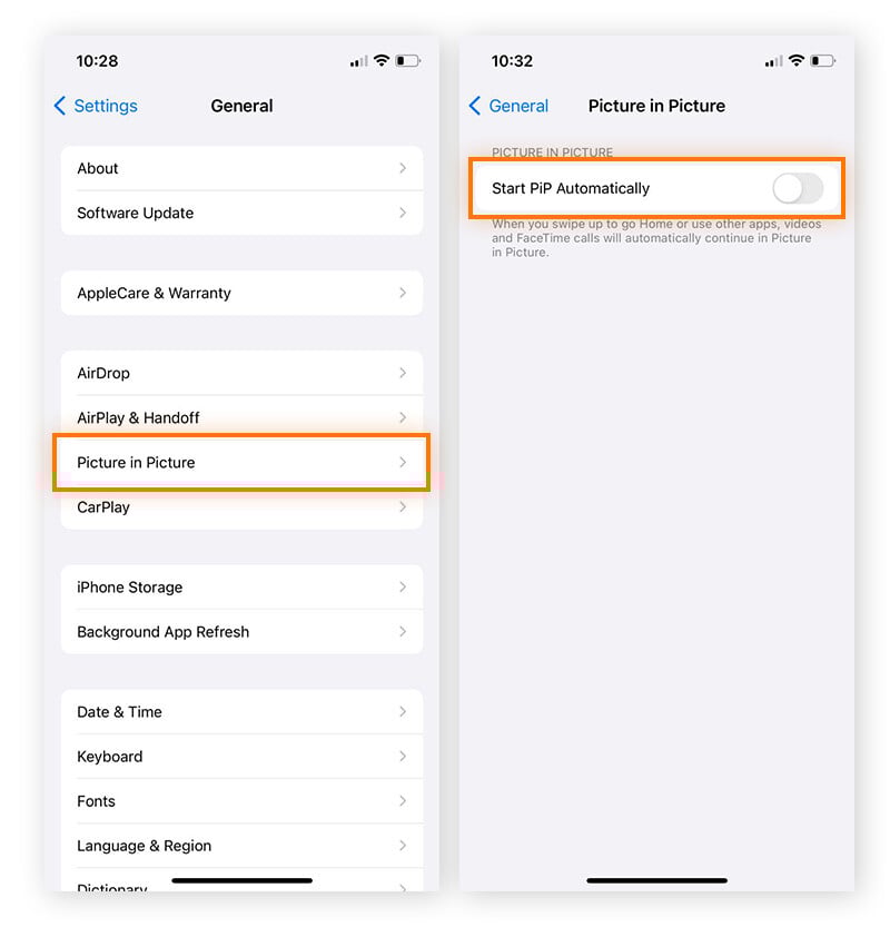 Deaktivieren der automatischen Einstellung für Bild-im-Bild unter iOS, um den Akku zu schonen