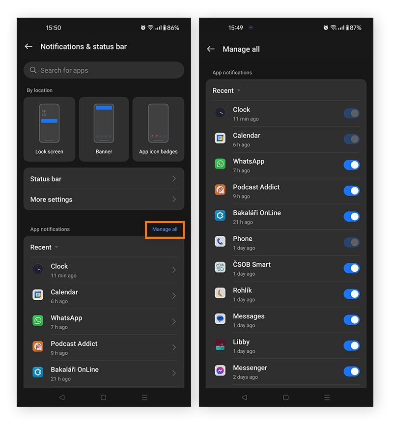 Deaktivieren der Push-Benachrichtigungen unter Android.