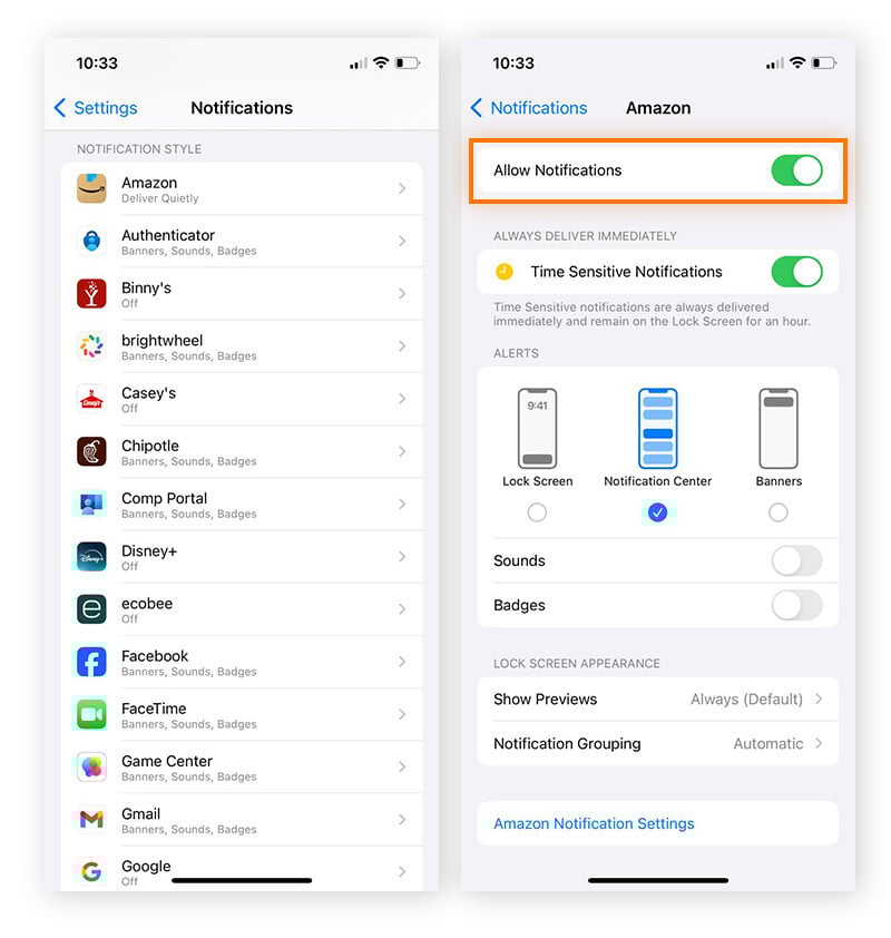 Anpassen der Benachrichtigungseinstellungen einzelner Apps, um den Akku zu schonen