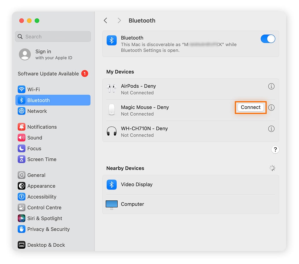Wiederherstellen der Bluetooth-Verbindung einer kabellosen Maus auf dem Mac.