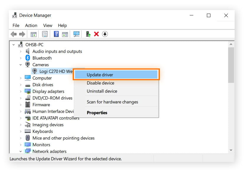Geräte-Manager von Windows mit Option "Treiber aktualisieren"
