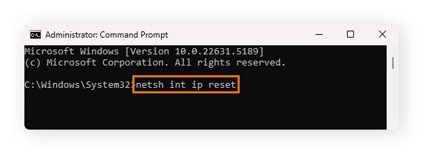 Resetting TCP/IP settings on Windows 11 to fix internet connectivity issues.