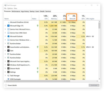 Checking which programs are taking up the most bandwidth on a PC.