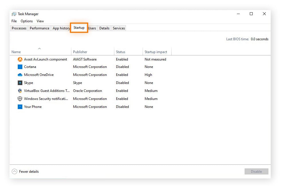Anzeigen von Autostart-Elementen im Task-Manager unter Windows 10 und 11.