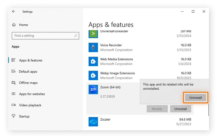 Deinstallieren unerwünschter Programme über „Apps und Features“ unter Windows