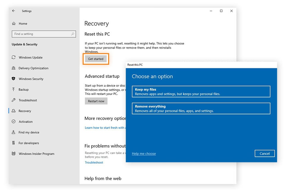Das Zurücksetzen auf die Werkseinstellungen unter Windows 10 bestätigen.
