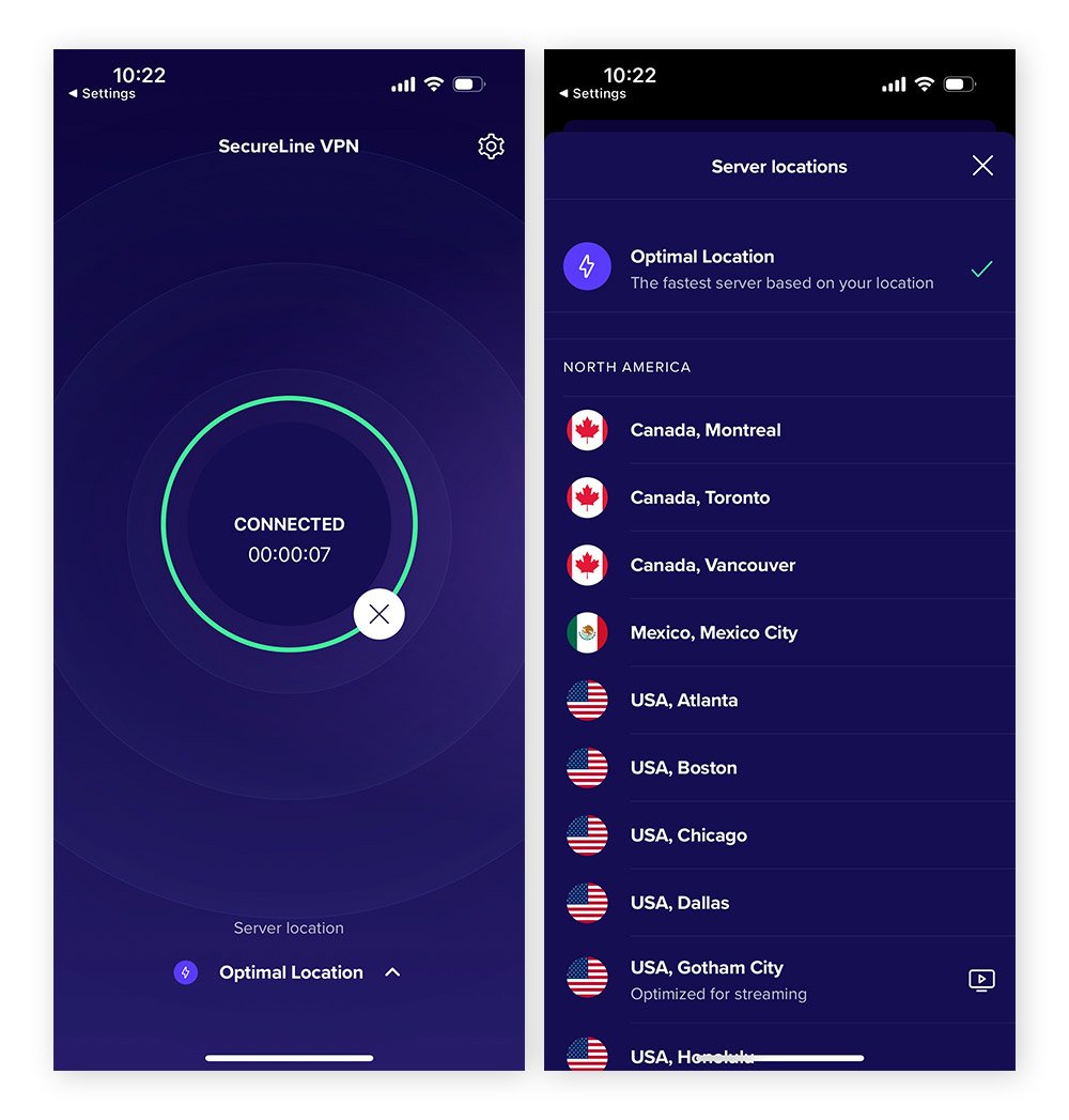 Configuring VPN server settings on Avast SecureLine VPN for iOS.