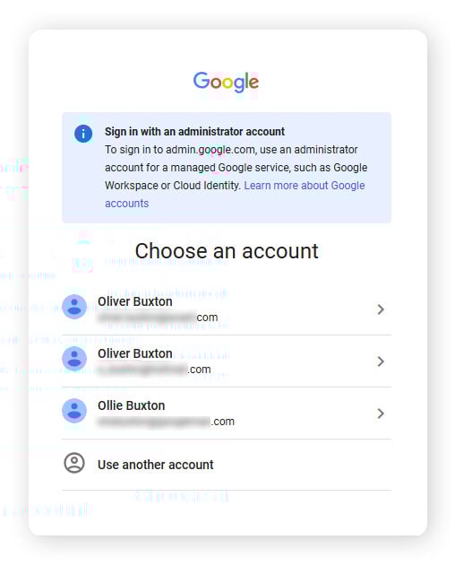 Signing in to a Google Chrome admin account to unblock restricted URLs.