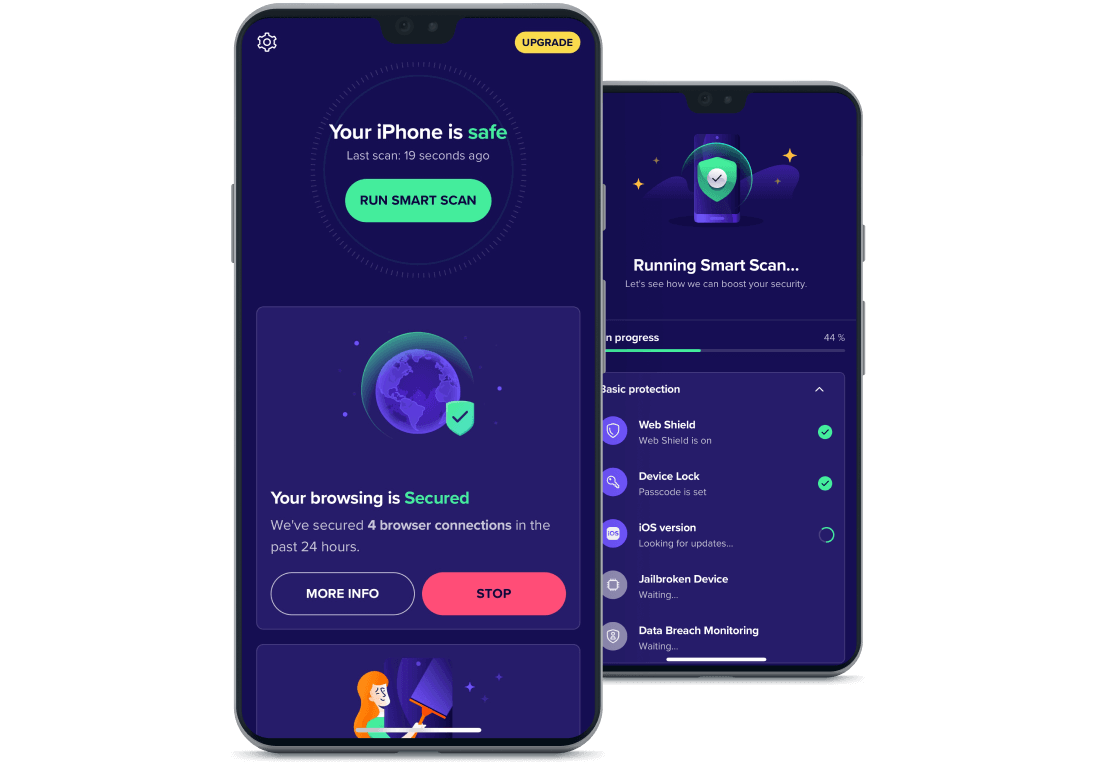 Avast Mobile Security scanning for viruses and other threats on an iPhone.