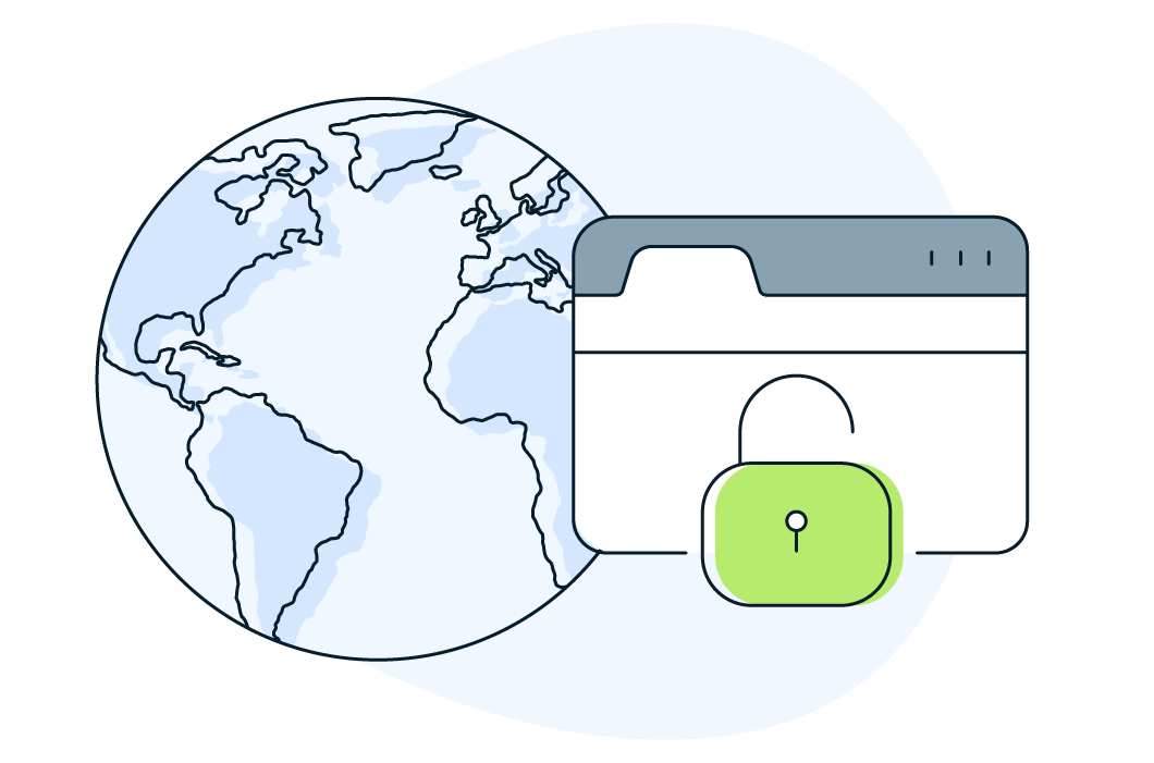 A graphic illustration showing that websites can be unblocked all around the world using a VPN.